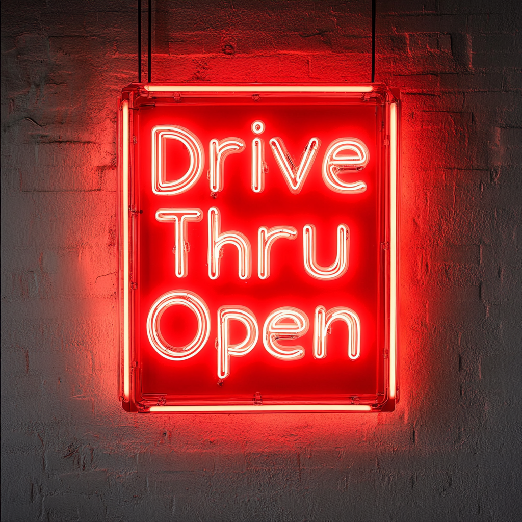 Drive Thru Open - Red Neon Sign, 24 Inches