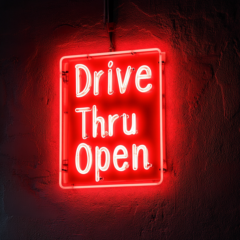 Drive Thru Open - Red Neon Sign, 24 Inches