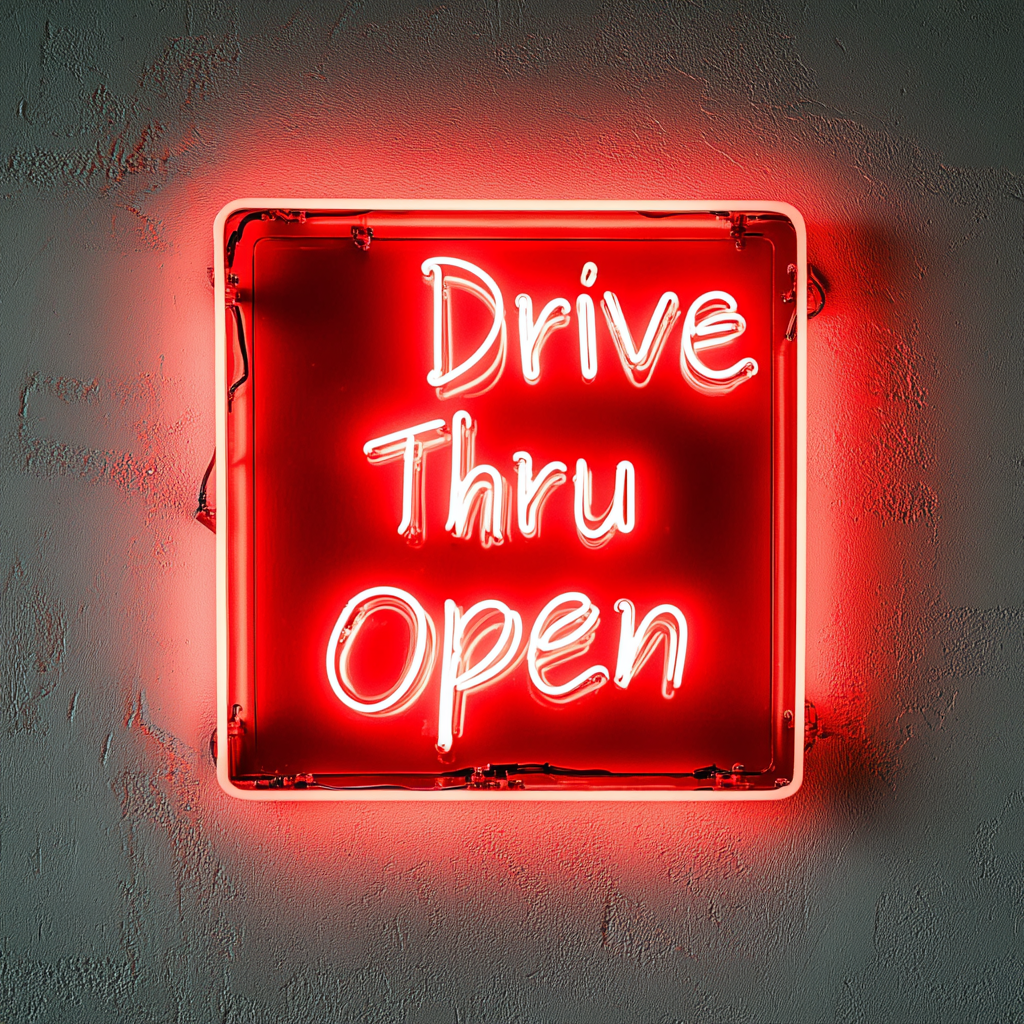 Drive Thru Open - Red Neon Sign, 24 Inches