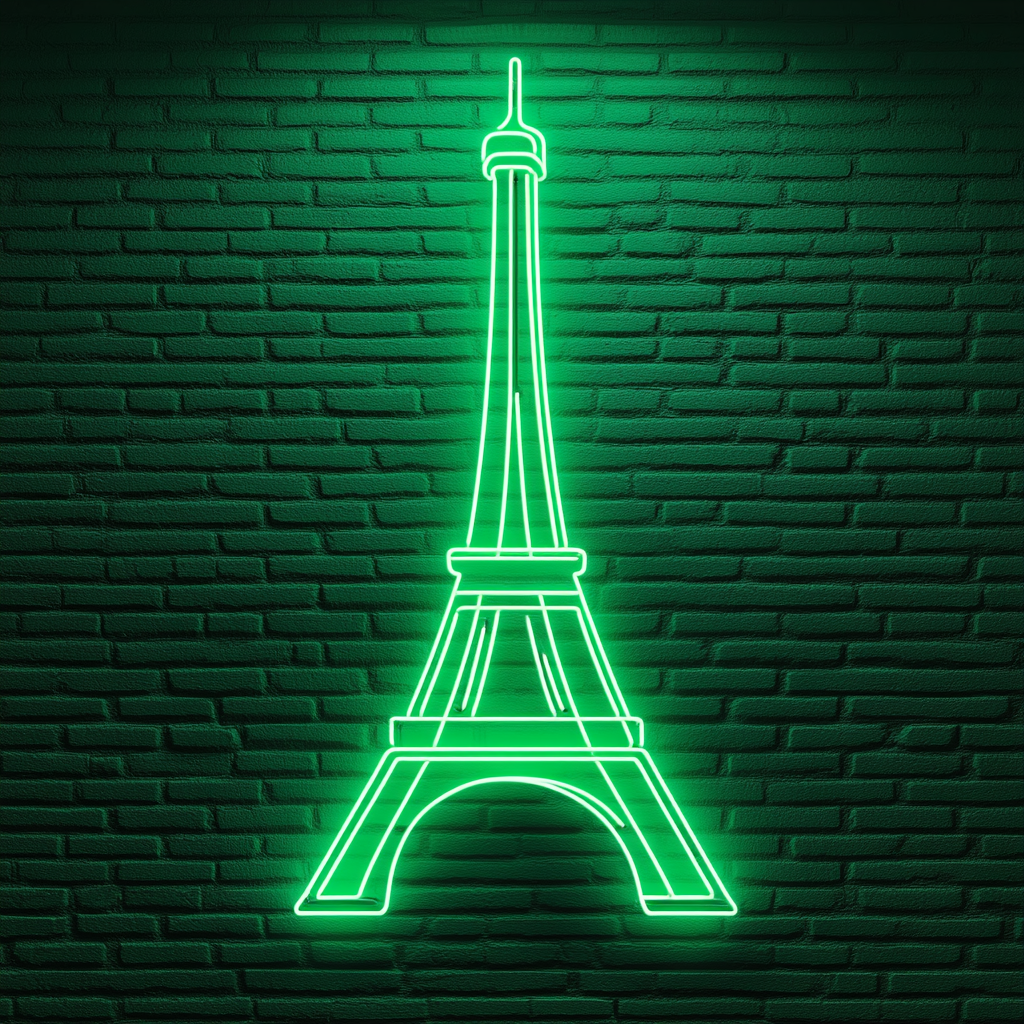 Eiffel Tower - Green Neon Sign, 24 Inches