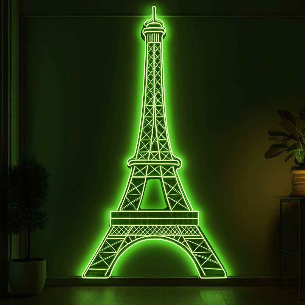 Eiffel Tower - Green Neon Sign, 24 Inches