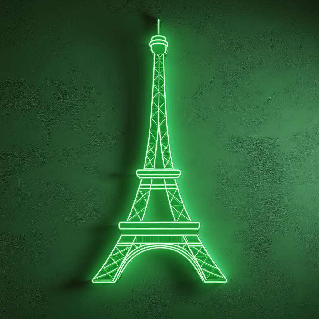 Eiffel Tower - Green Neon Sign, 24 Inches
