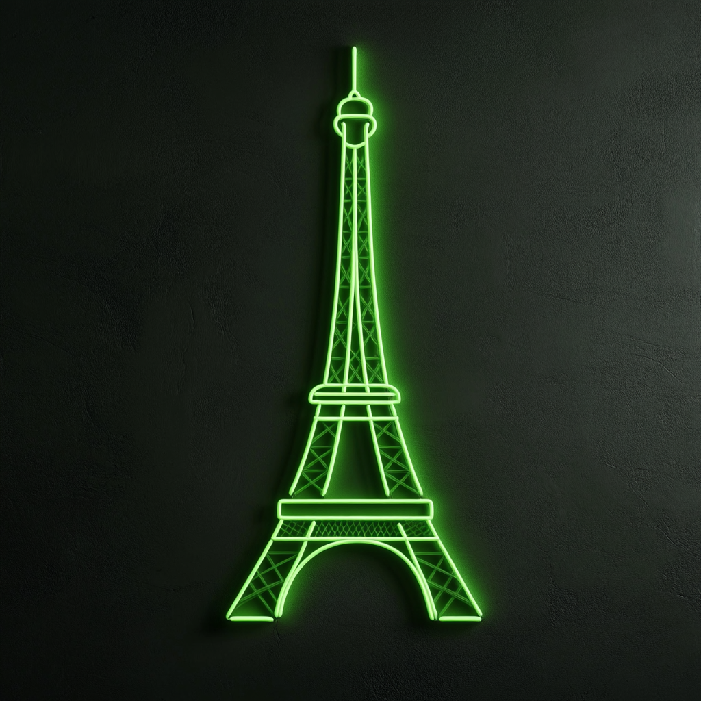 Eiffel Tower - Green Neon Sign, 24 Inches