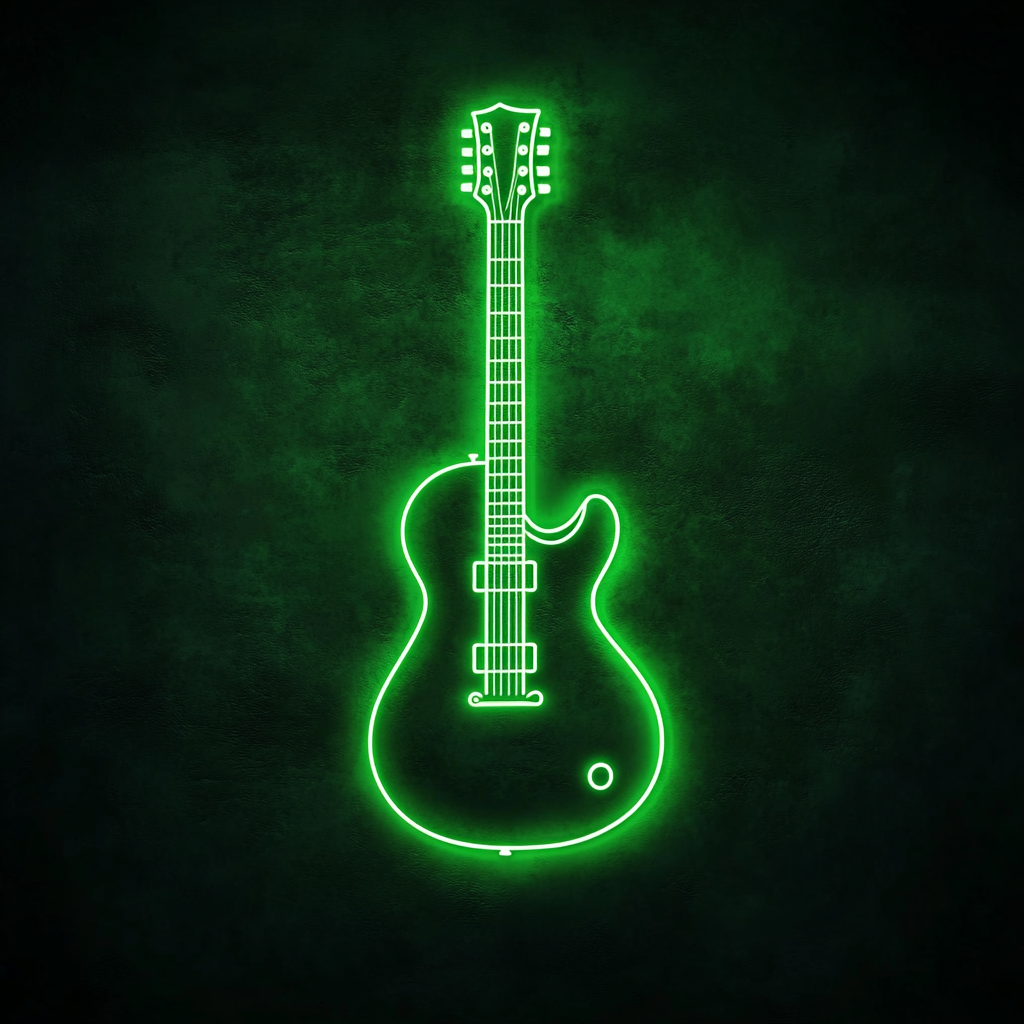 Electric Guitar - Green Neon Sign, 24 Inches
