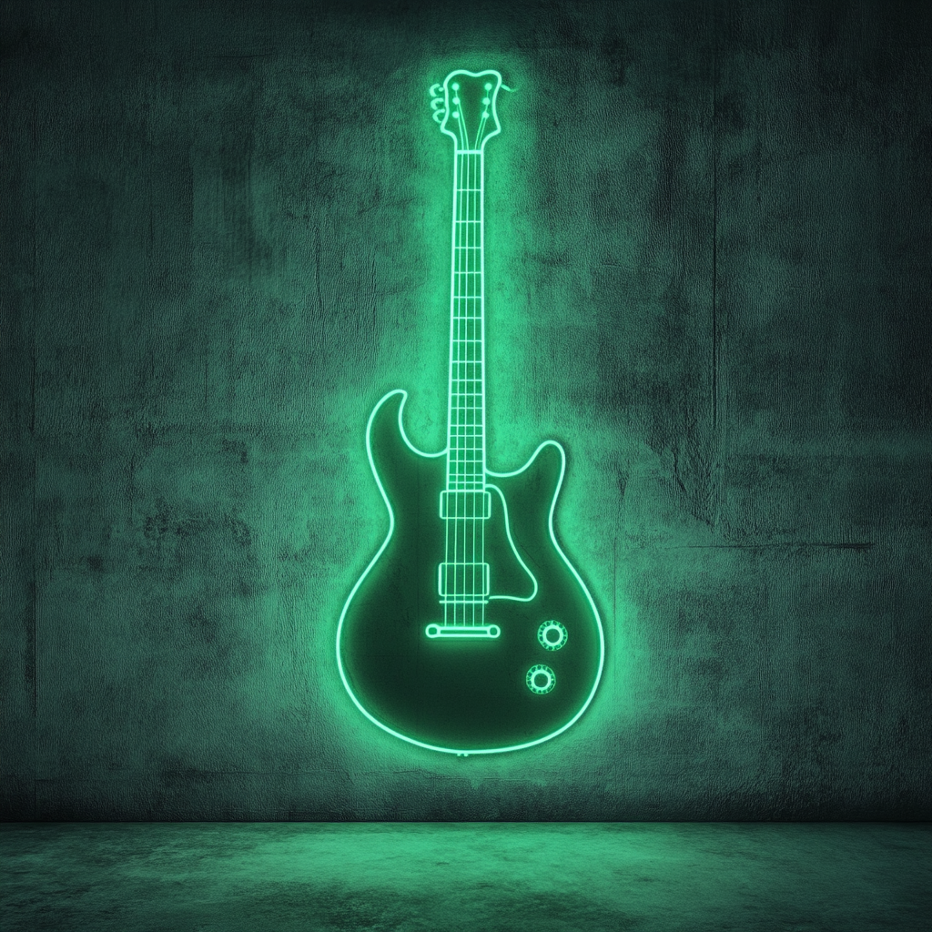 Electric Guitar - Green Neon Sign, 24 Inches