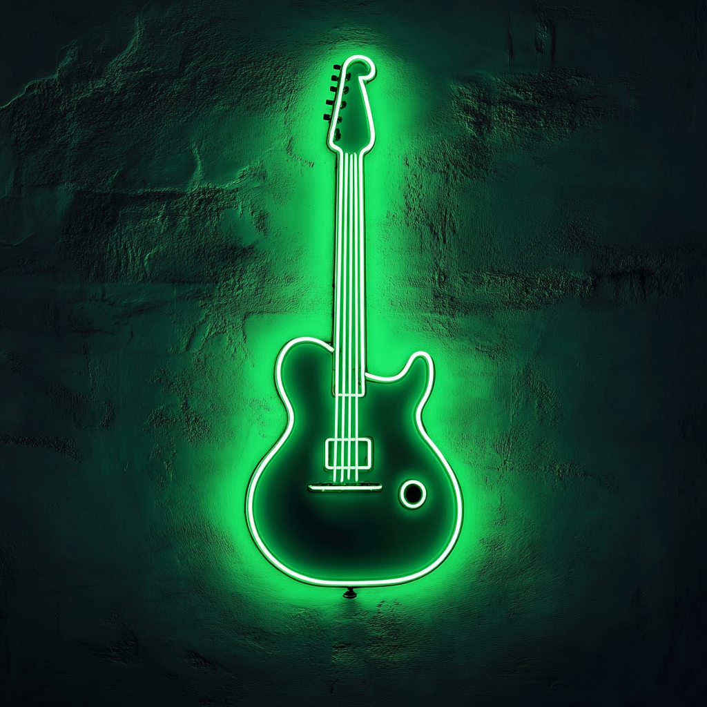 Electric Guitar - Green Neon Sign, 24 Inches