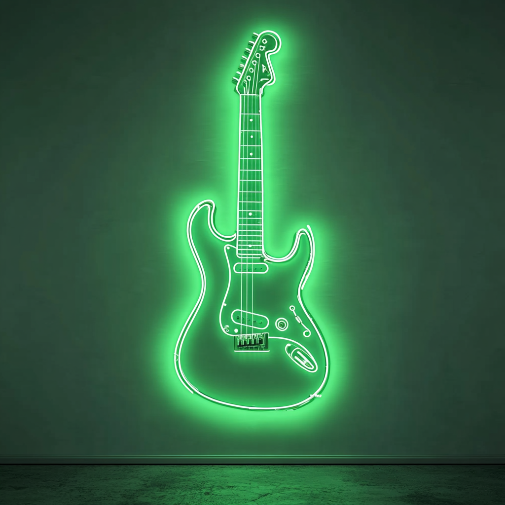 Electric Guitar - Green Neon Sign, 18 Inches