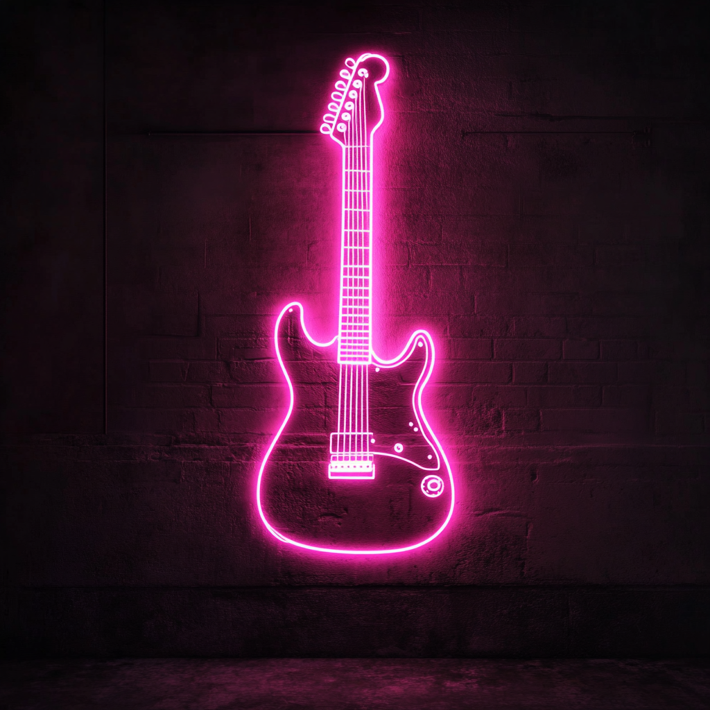 Electric Guitar - Pink Neon Sign, 24 Inches