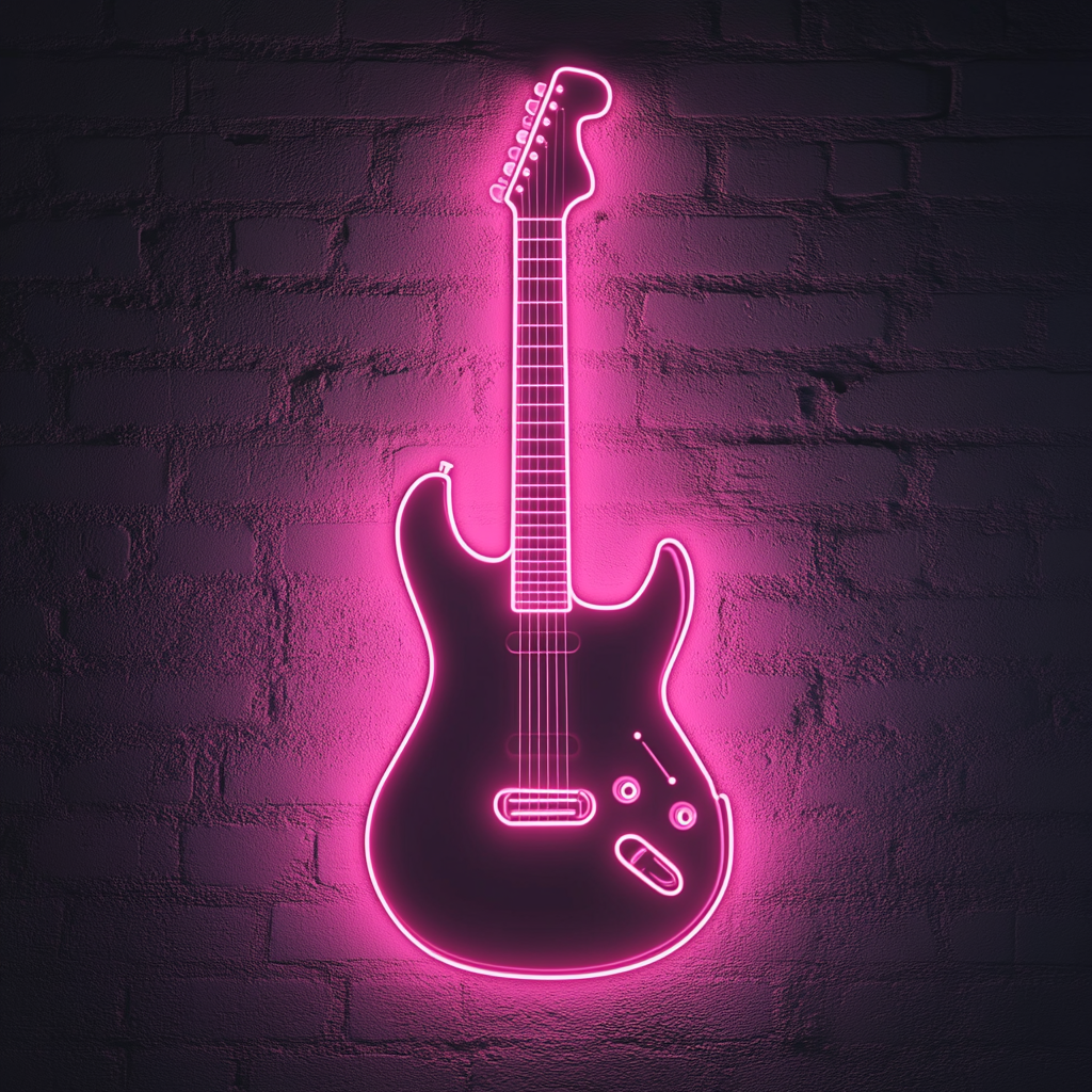 Electric Guitar - Pink Neon Sign, 24 Inches