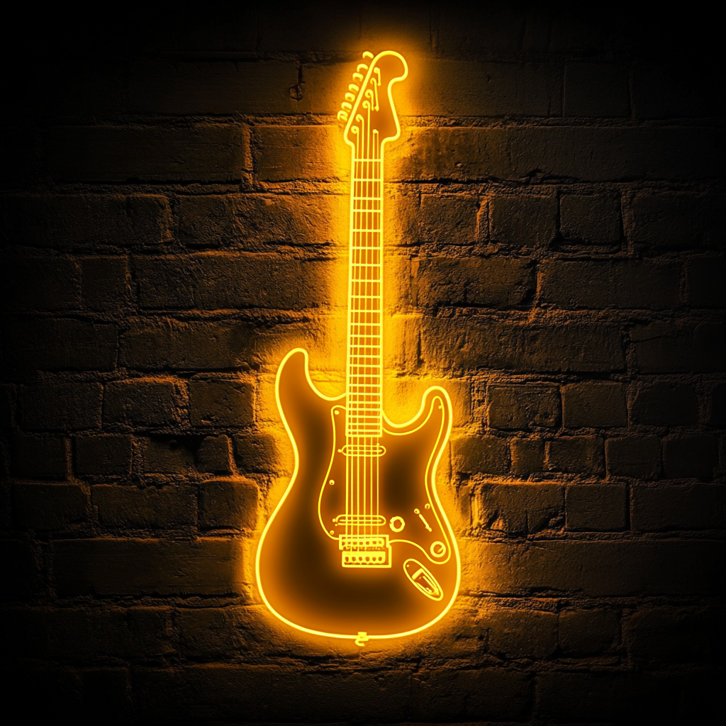 Electric Guitar - Yellow Neon Sign, 18 Inches