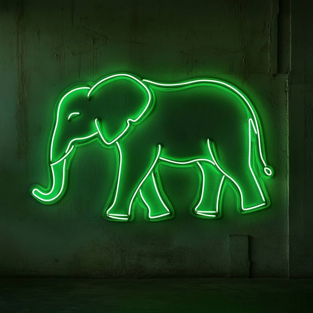 Elephant - Green Neon Sign, 18 Inches