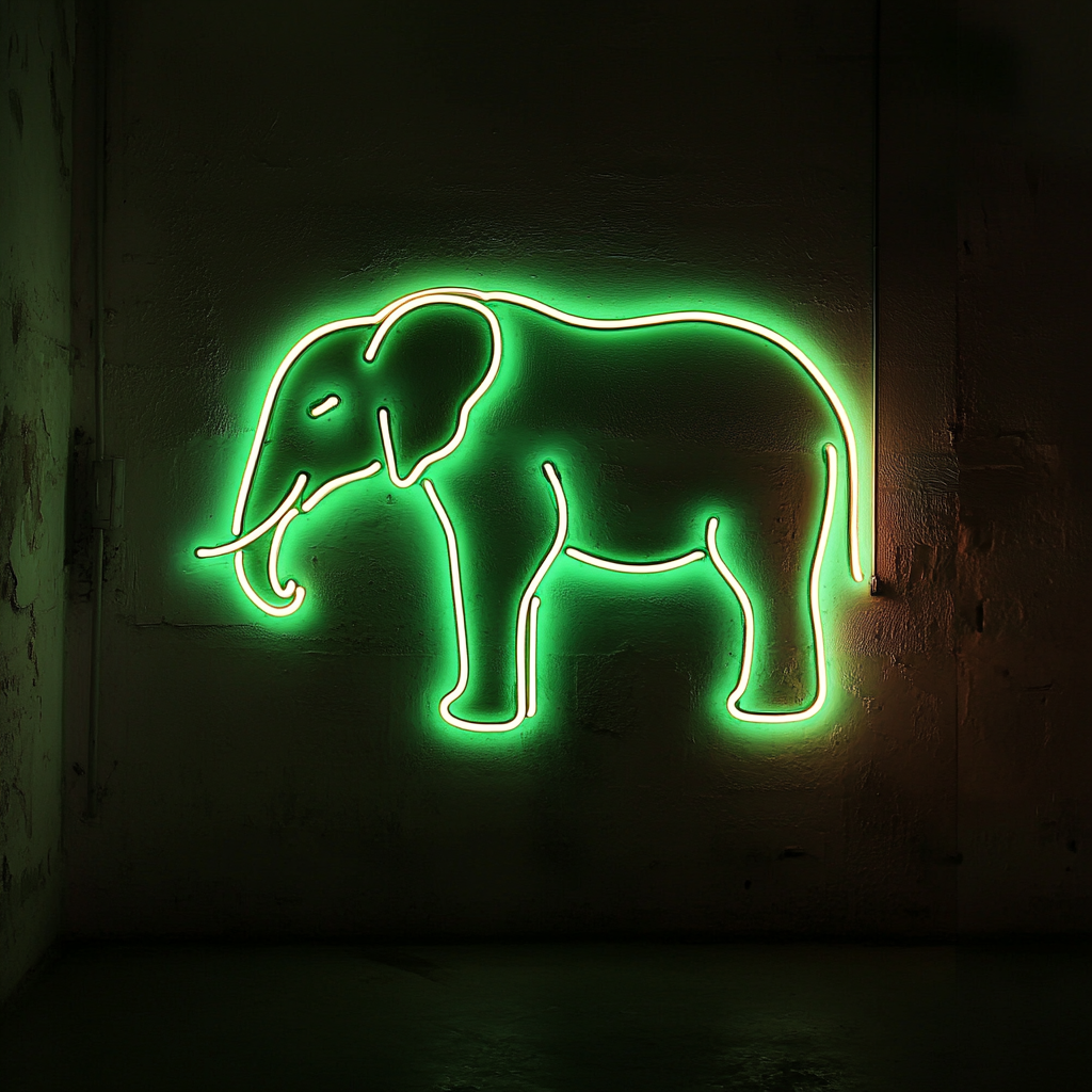 Elephant - Green Neon Sign, 18 Inches