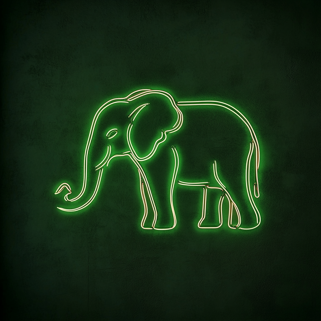 Elephant - Green Neon Sign, 18 Inches