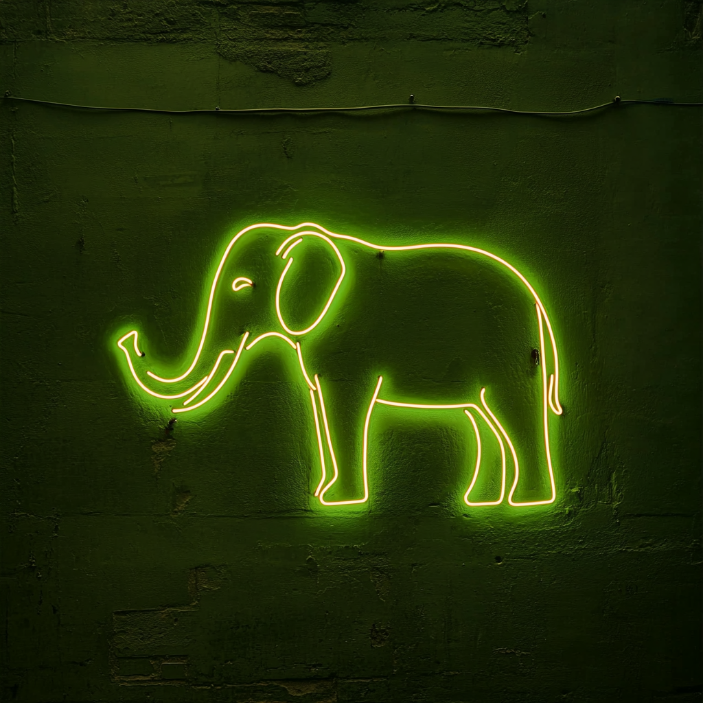 Elephant - Green Neon Sign, 18 Inches