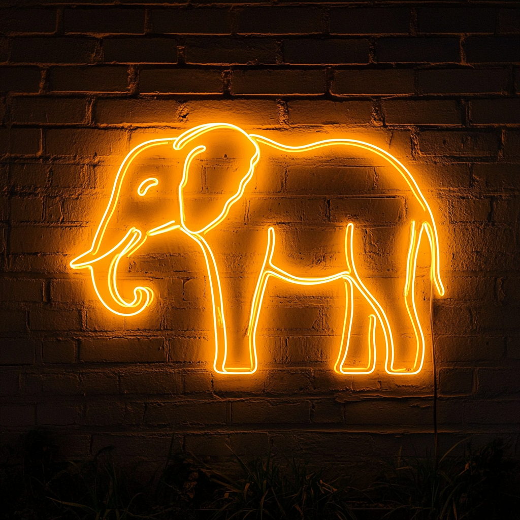 Elephant - Yellow Neon Sign, 18 Inches