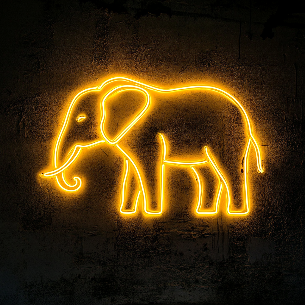 Elephant - Yellow Neon Sign, 18 Inches