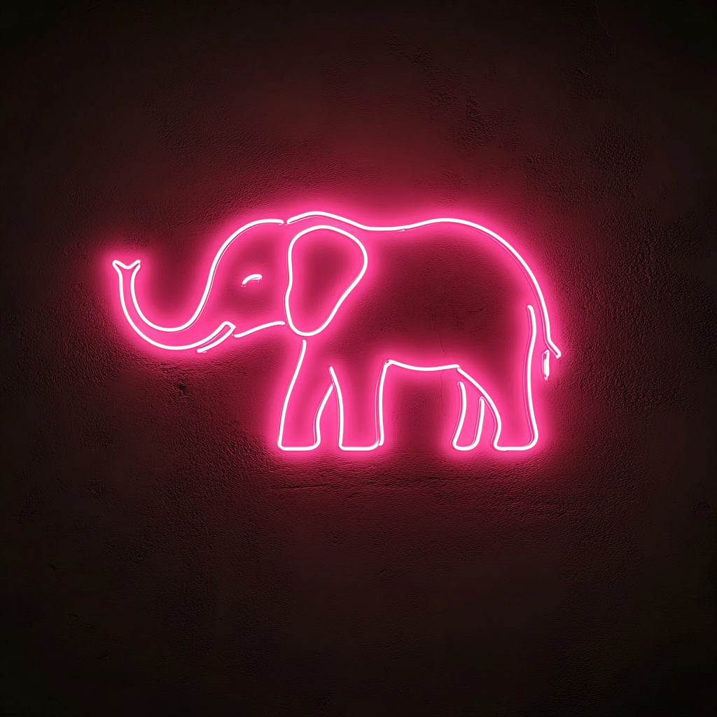 Elephant with Trunk Up - Pink Neon Sign, 24 Inches