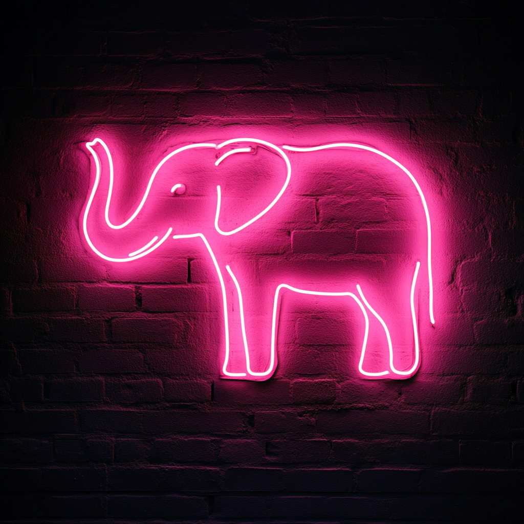 Elephant with Trunk Up - Pink Neon Sign, 18 Inches