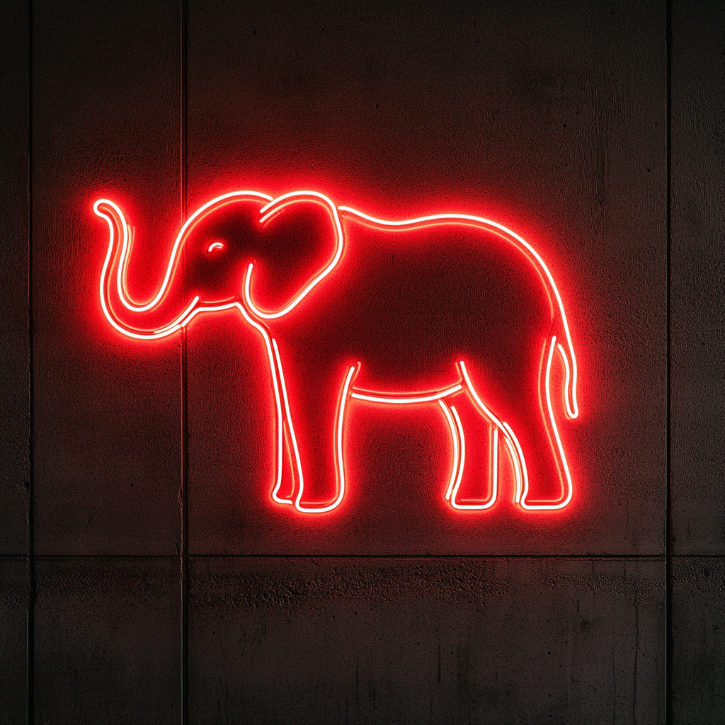 Elephant with Trunk Up - Red Neon Sign, 24 Inches