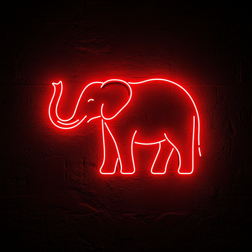 Elephant with Trunk Up - Red Neon Sign, 18 Inches