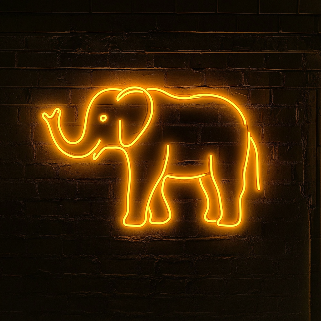 Elephant with Trunk Up - Yellow Neon Sign, 18 Inches