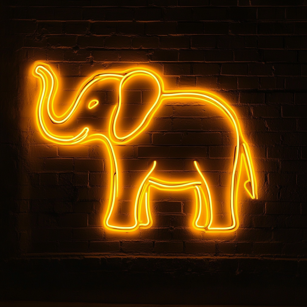Elephant with Trunk Up - Yellow Neon Sign, 24 Inches