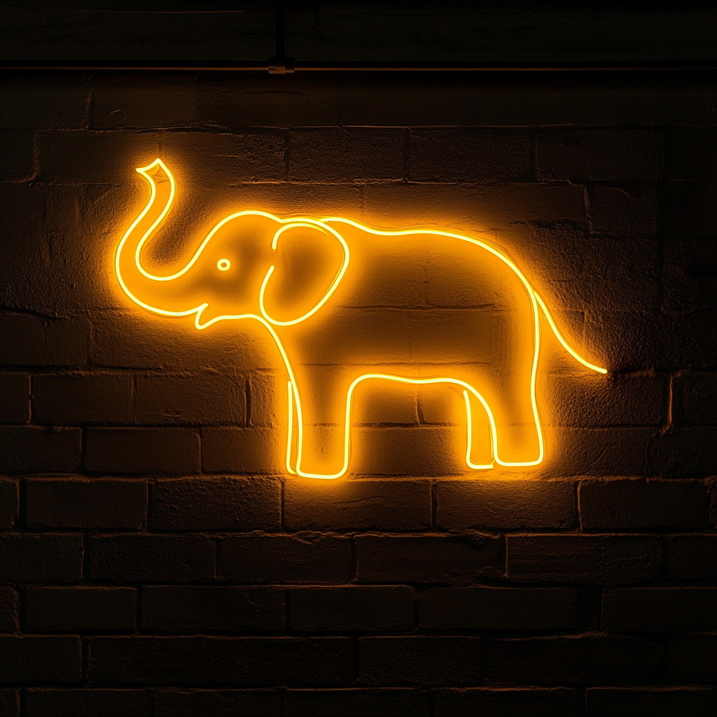 Elephant with Trunk Up - Yellow Neon Sign, 24 Inches