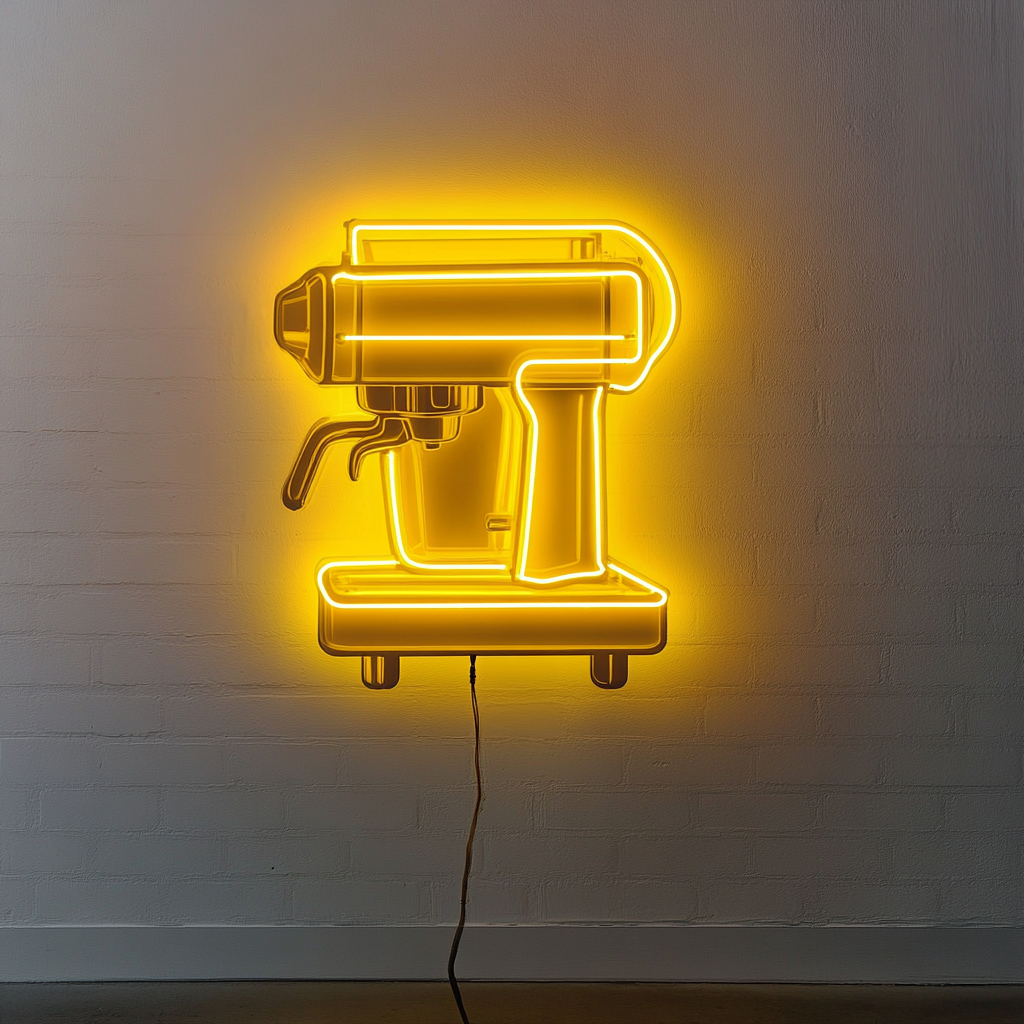 Espresso Machine - Yellow Neon Sign, 24 Inches