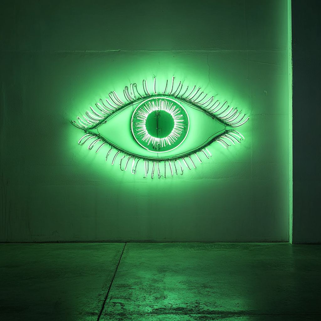 Eye with Eyelashes - Green Neon Sign, 18 Inches