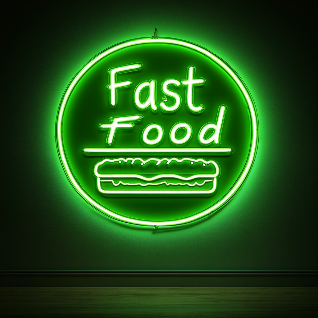 "Fast Food" - Green Neon Sign, 18 Inches