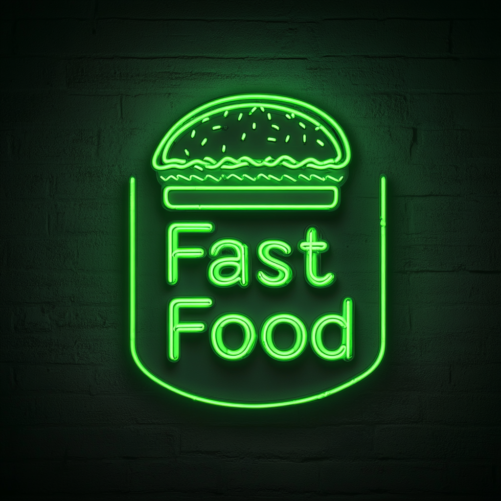 "Fast Food" - Green Neon Sign, 18 Inches