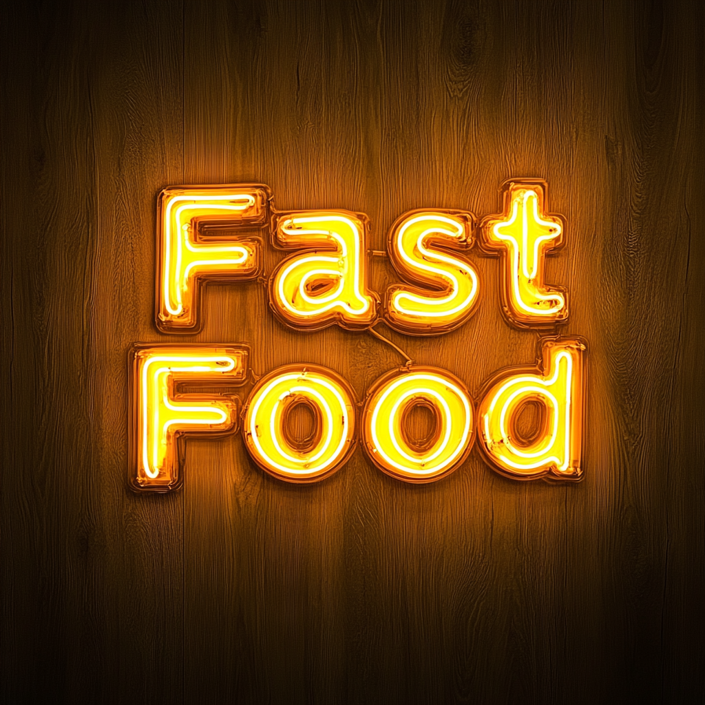 "Fast Food" - Yellow Neon Sign, 18 Inches