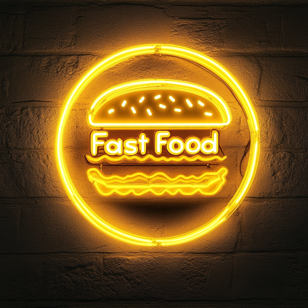 "Fast Food" - Yellow Neon Sign, 18 Inches