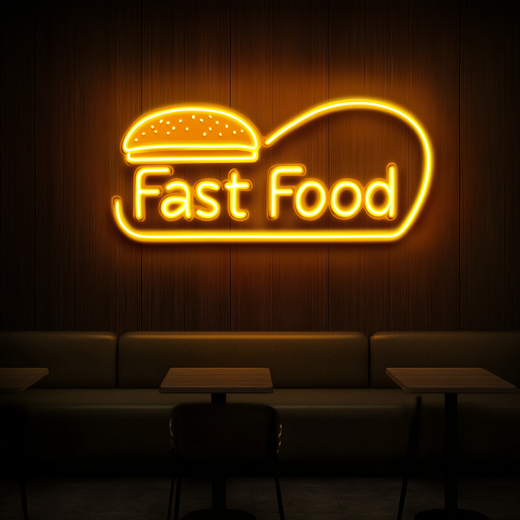 "Fast Food" - Yellow Neon Sign, 18 Inches