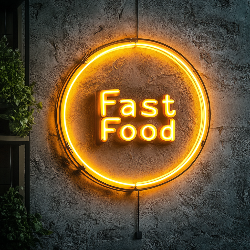 "Fast Food" - Yellow Neon Sign, 18 Inches