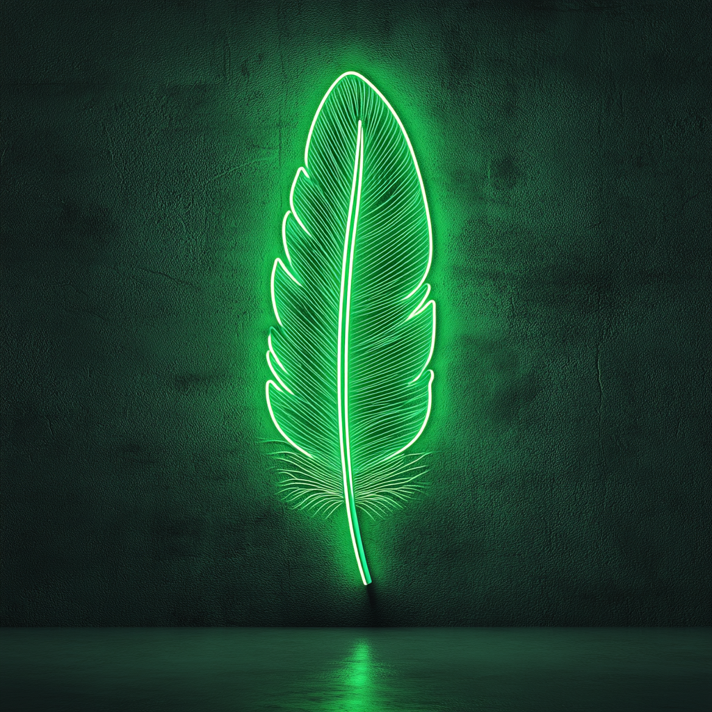 Feather and Bird - Green Neon Sign, 18 Inches