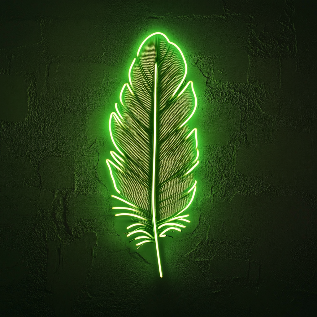 Feather and Bird - Green Neon Sign, 24 Inches
