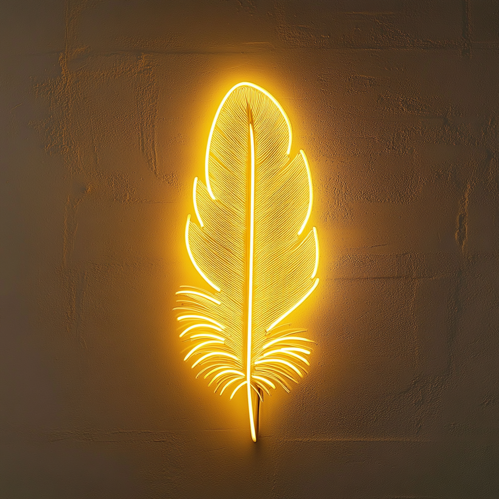 Feather and Bird - Yellow Neon Sign, 18 Inches