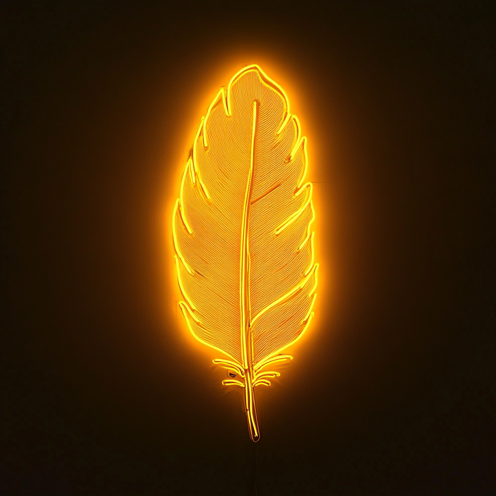 Feather and Bird - Yellow Neon Sign, 18 Inches