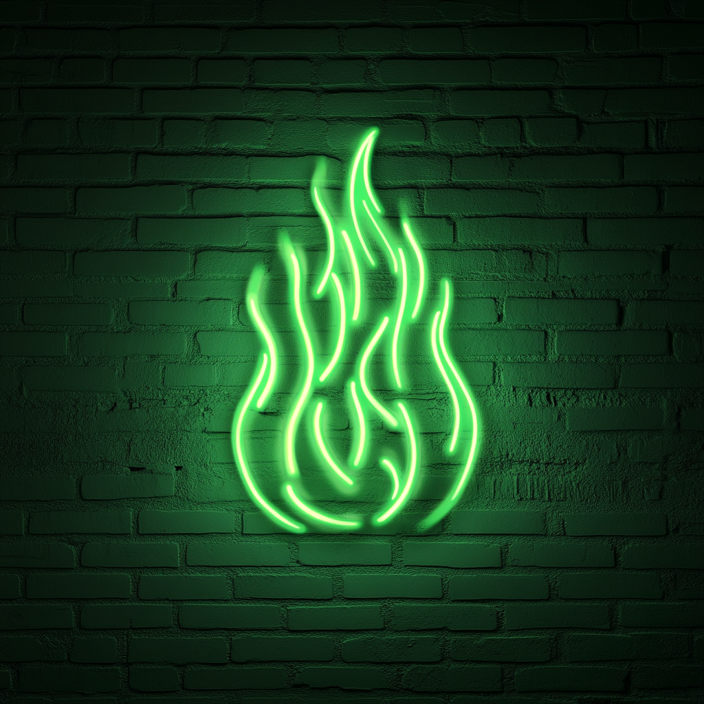 Fire Flames - Green Neon Sign, 18 Inches