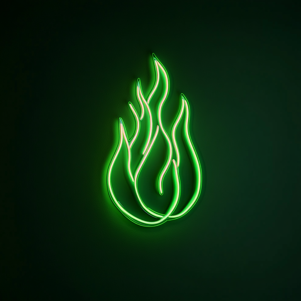 Fire Flames - Green Neon Sign, 18 Inches