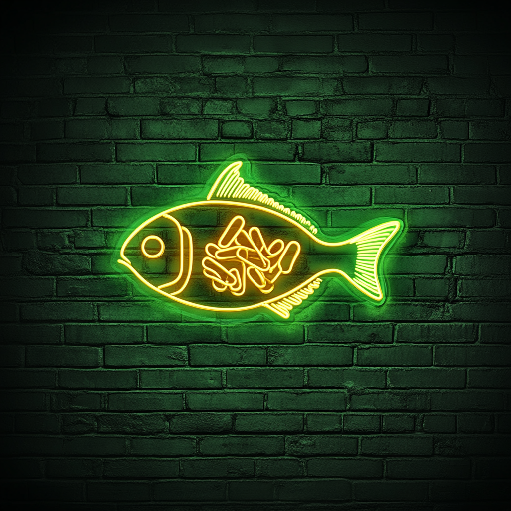 Fish and Chips - Green Neon Sign, 18 Inches