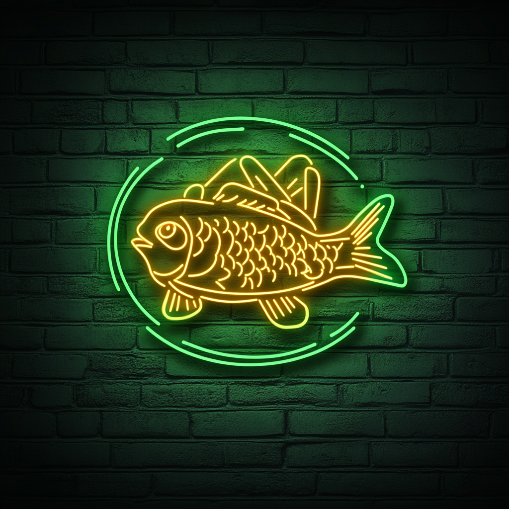 Fish and Chips - Green Neon Sign, 18 Inches