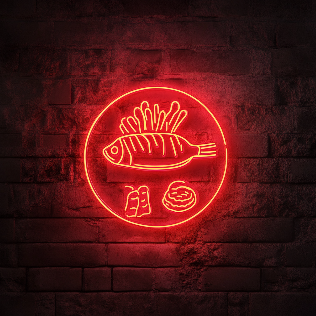 Fish and Chips - Red Neon Sign, 24 Inches