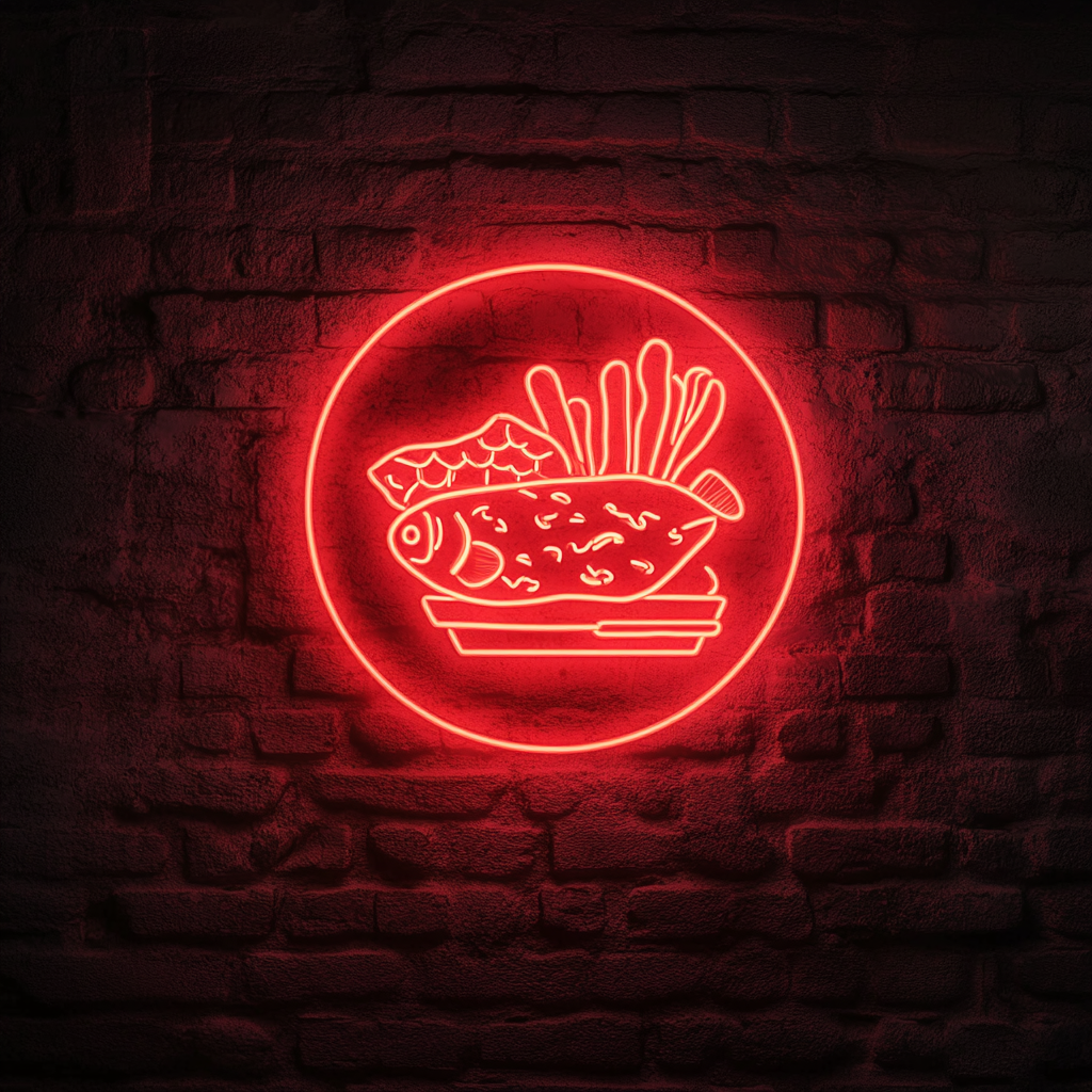 Fish and Chips - Red Neon Sign, 24 Inches