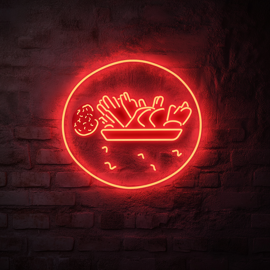 Fish and Chips - Red Neon Sign, 24 Inches