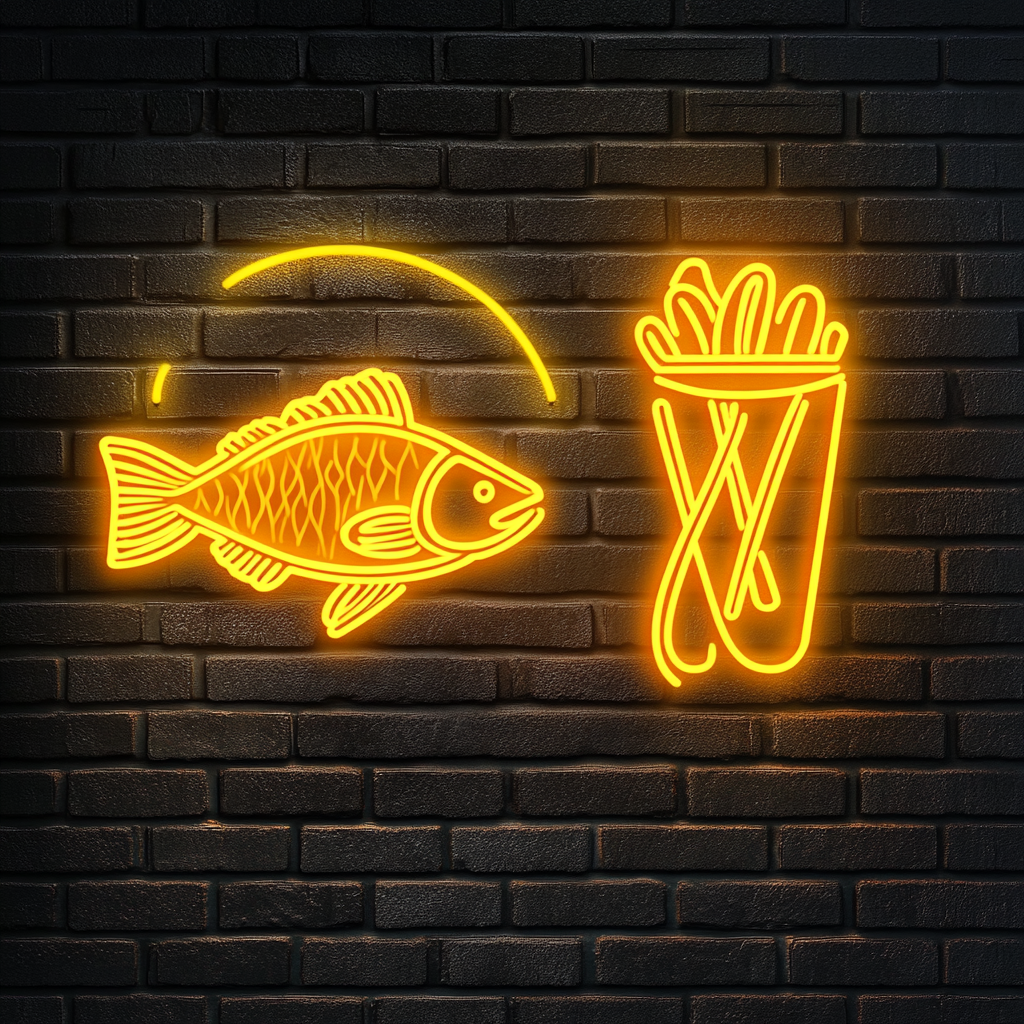 Fish and Chips - Yellow Neon Sign, 18 Inches