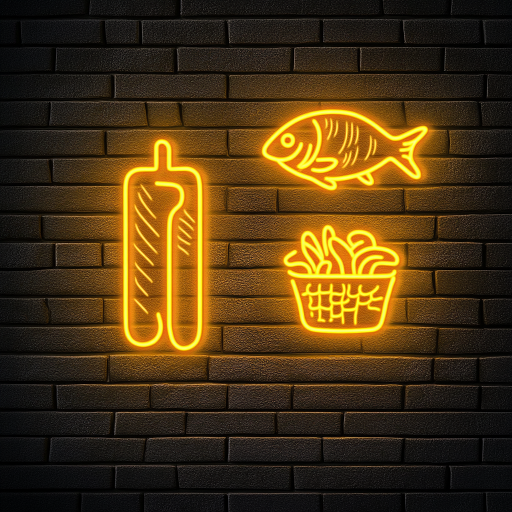 Fish and Chips - Yellow Neon Sign, 18 Inches