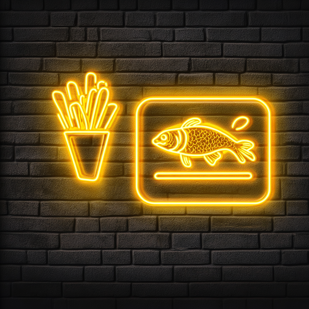 Fish and Chips - Yellow Neon Sign, 18 Inches