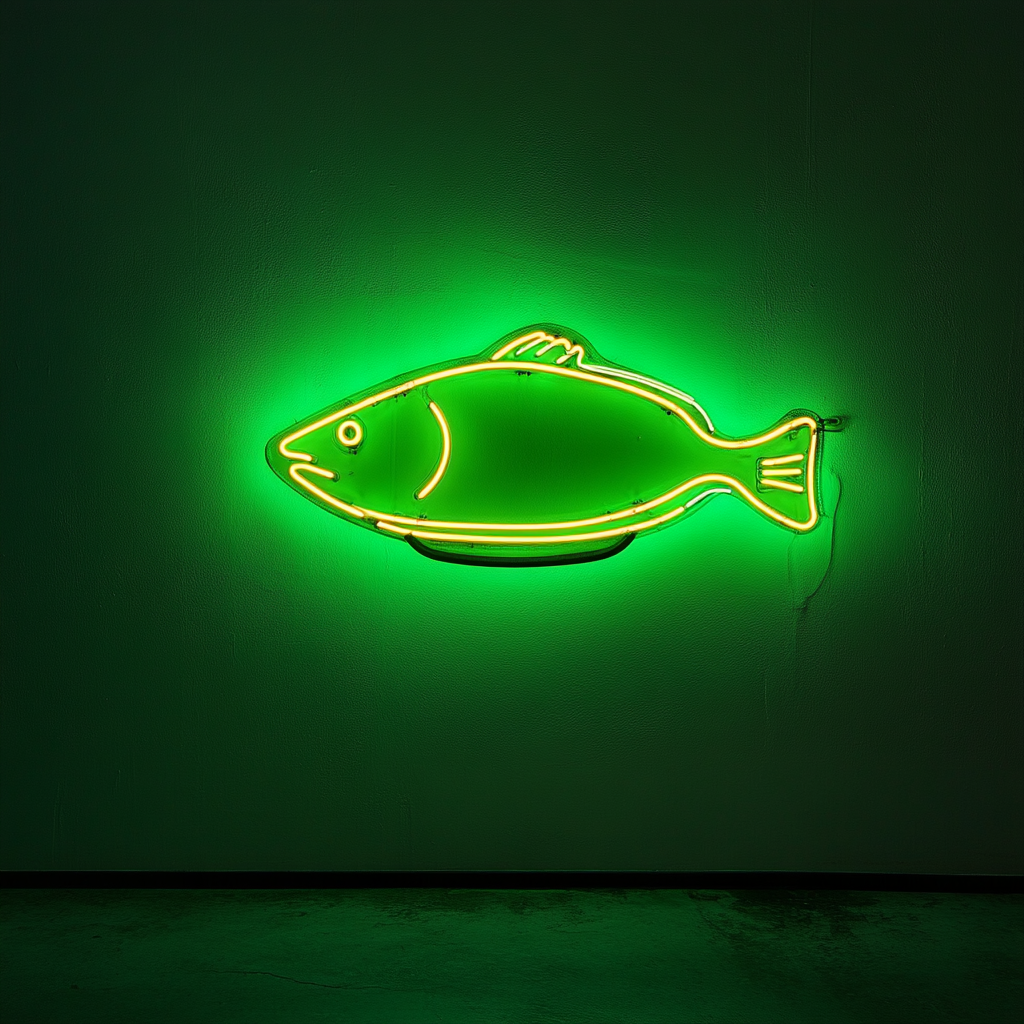 Fish in a Pan - Green Neon Sign, 18 Inches